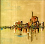 City Limits, mixed media and resin, 24 x 24 in. image.  SOLD